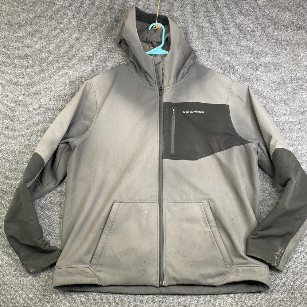 Grundens Jacket Mens XL Gray Hooded Softshell Fleece Lined Full Zip Workwear